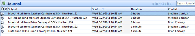 View all in-bound, out-bound and missed calls per contact using Outlook's journal